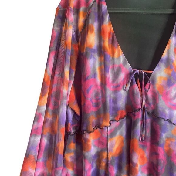 TopShop Lettuce Edge Mesh Mini Tea Dress in Pink Rose. Size 2XL. - Picture 5 of 12